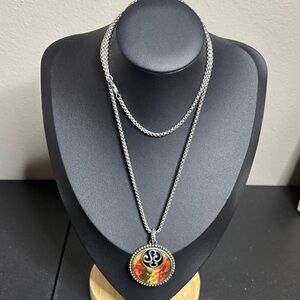 Kenneth Cole Vintage Enamel Pendant Long Box Chain Necklace